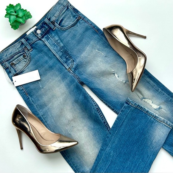 Anthropologie Boyish Brady High Rise Crop Flare Jeans Light River Wash 26 NWT - Picture 2 of 16